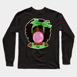 Green Bubble Gum | Pretty Black Girl Art Design Long Sleeve T-Shirt